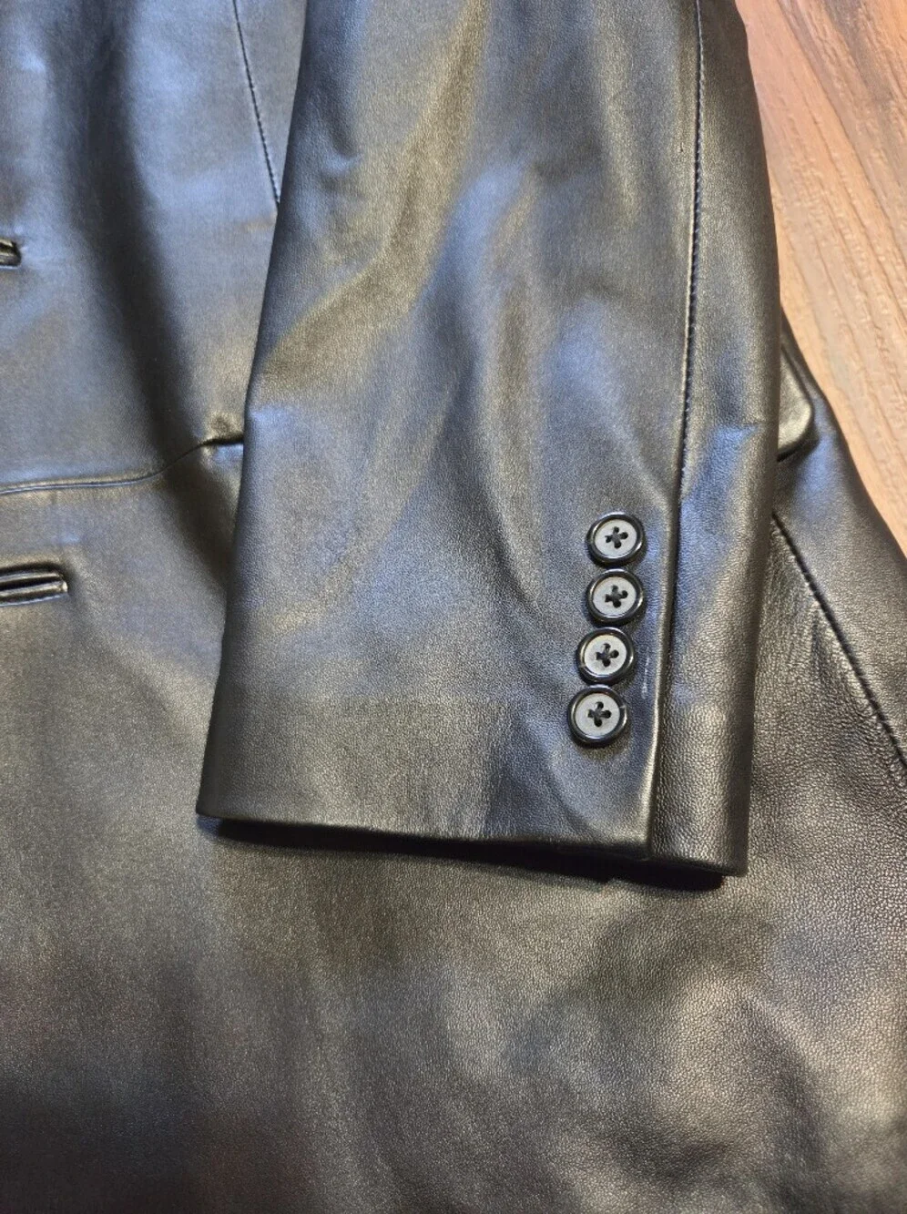 Macy's Soft Black Leather Blazer.  Single-Breasted Jacket. Sz 40S Unisex